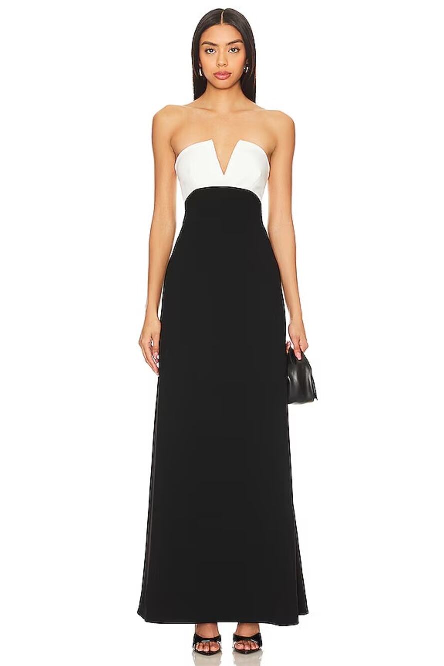 NWT Lovers and Friends Anais Colorblock Strapless Gown Black & White Women's L